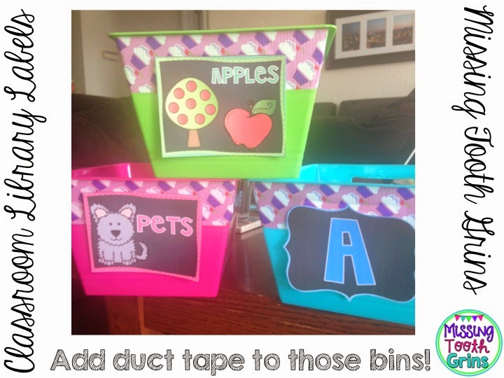 Make your classroom library bins really stand out by adding duct tape