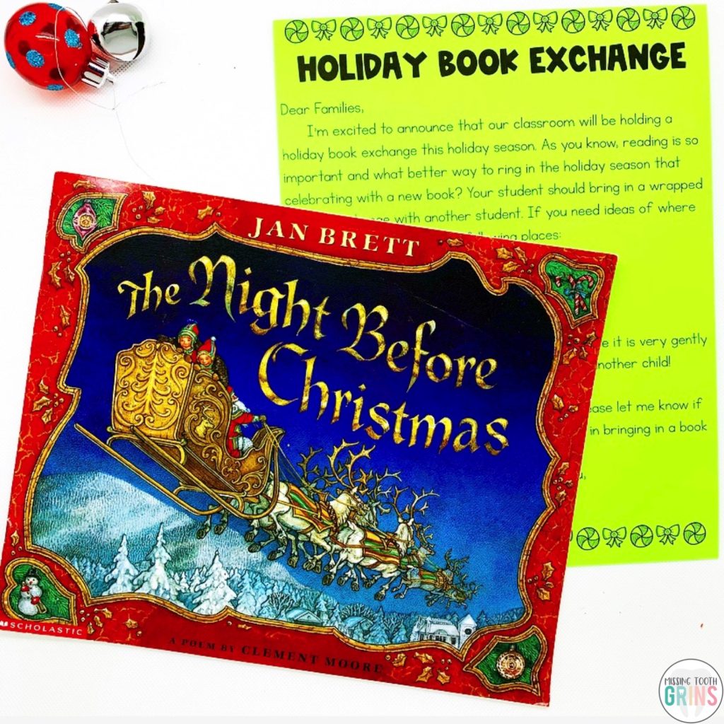 Host a holiday book exchange in your classroom with these easy tips and tricks. Students in kindergarten, first grade, or second grade will love this activity during the Christmas season and will get a new book when they exchange with a friend. Read the Night Before Christmas to make it more fun! Get a free letter to send home to families and parents on this post! 