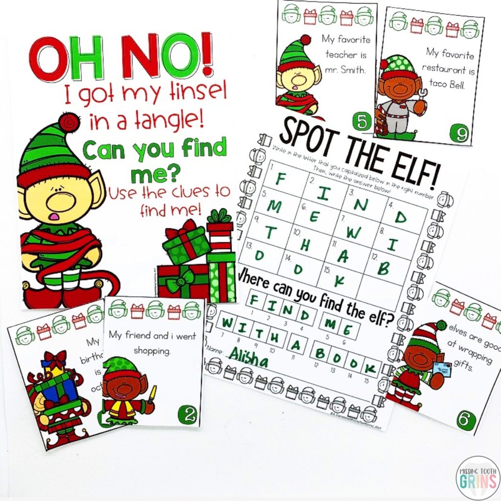 December activities in first grade need to be fun and engaging. This write the room game focuses on capitals and punctuation and drums up a lot of excitements for 1st graders. These Christmas friends leave fun clues for your students to find!