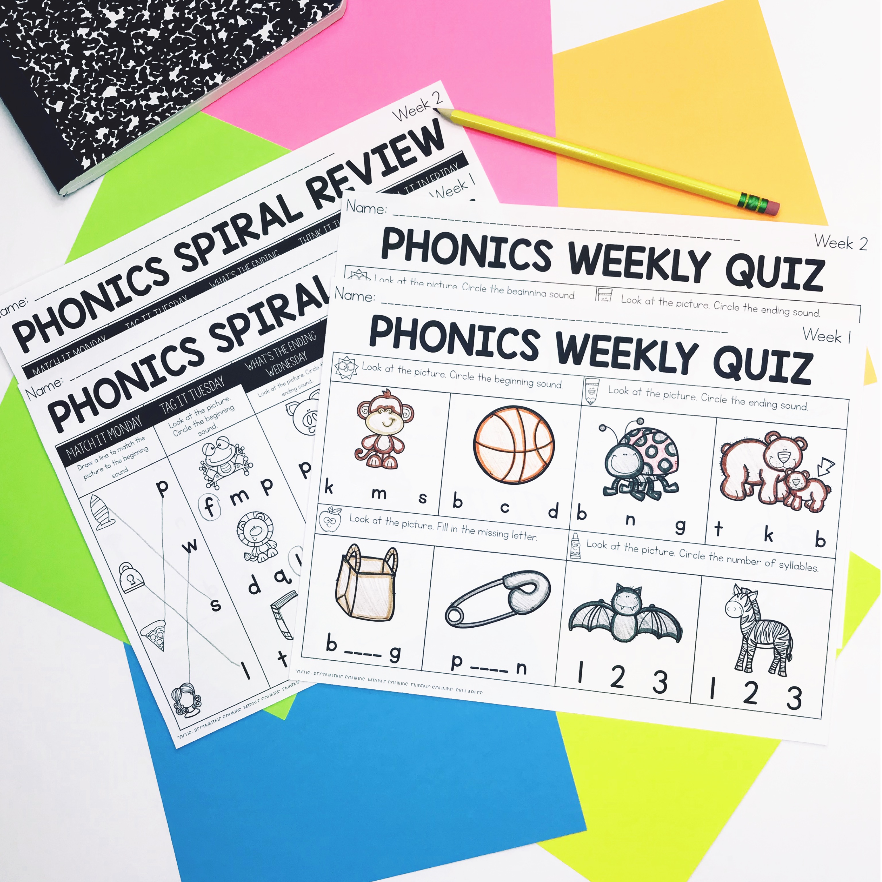 Weekly phonics quizzes