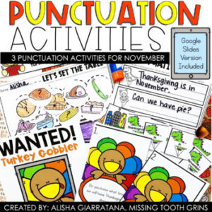 Thanksgiving Punctuation Activities for November | Write The Room and Centers