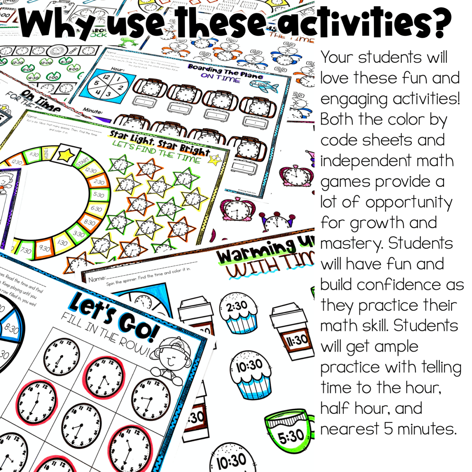 Telling Time Math Activities Bundle - Missing Tooth Grins