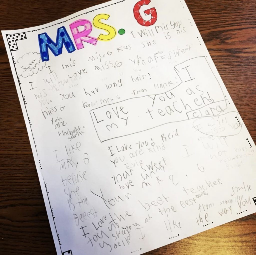 Writing nice notes to each other is a great way to celebrate the end of the school year. Here is an example of the page my students signed for me.