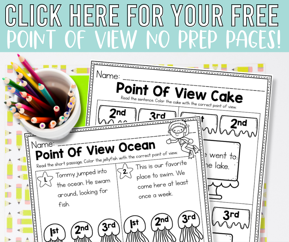 Free no prep printable worksheets for students to practice point of view and reading comprehension.