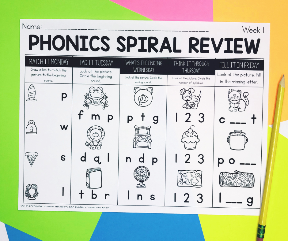 Weekly Phonics Spiral Review Sheet