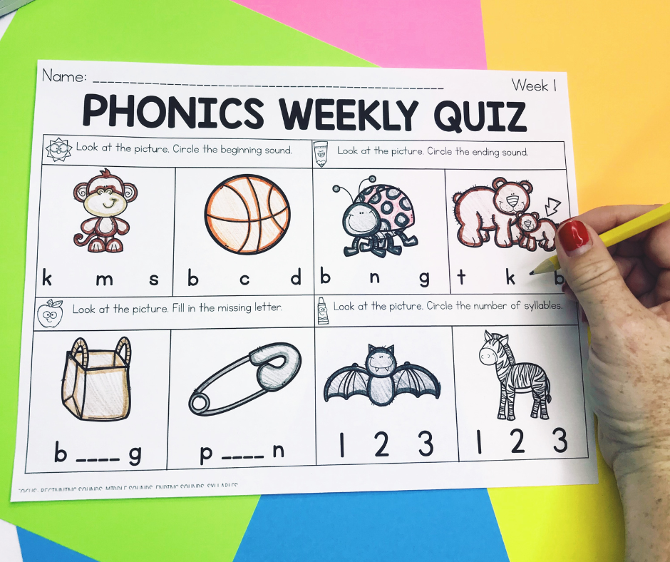 Phonics End of Week Quiz for Spiral Review
